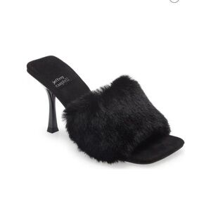 Jeffrey Campbell Utopic Black Faux Fur Heel Slide Sandal $169
